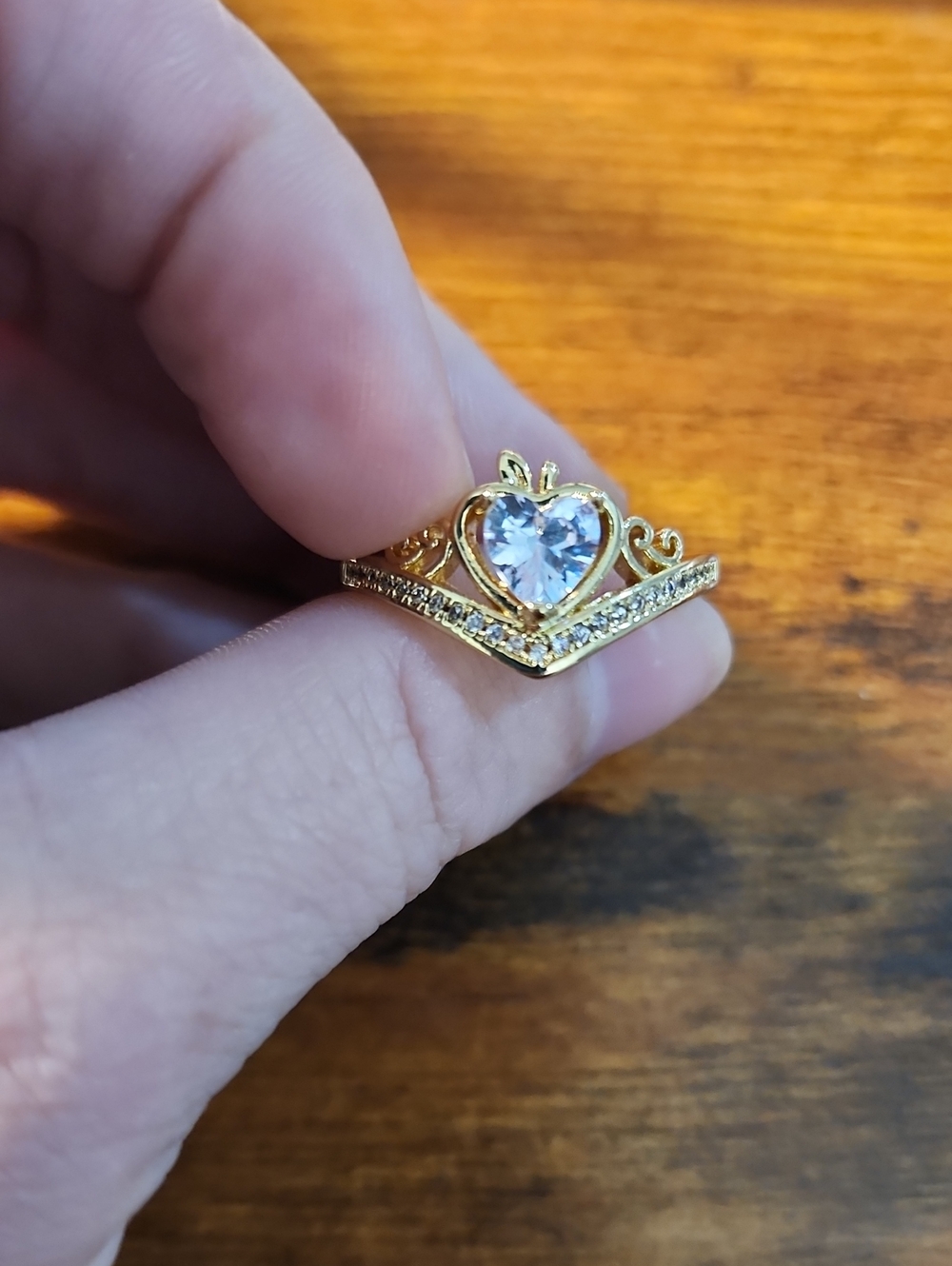 1pc Elegant Heart Crown Shaped Design Cubic Zirconia Inlaid Womens Fashion Ring